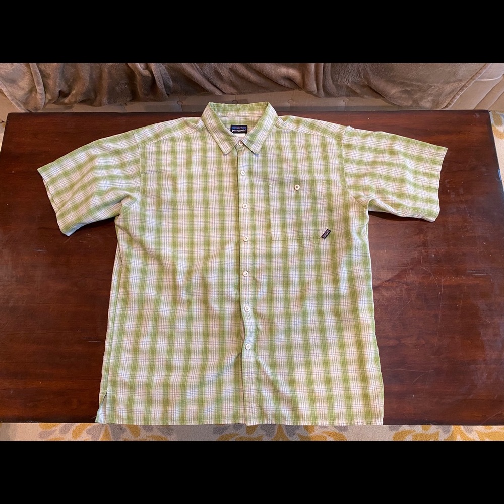 Patagonia Green Plaid Button Up-Large